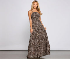 Fiercely Stylish Lace-Up Charming Leopard Maxi Dress