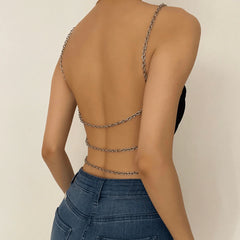 Metal Chain Open Back Crop Cami Top
