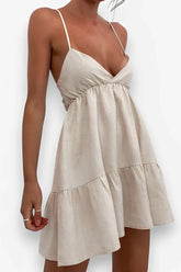 Retro Suspender V-Neck Pleated Short Dress