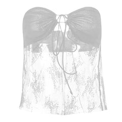 Sweetheart Neck Solid Lace Hem Backless Lace Up Tube Top
