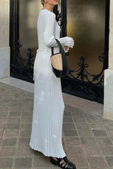 Solid Ribbed Knit Tie-Waist Dress