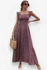 Olive Floral Square Collar Dress