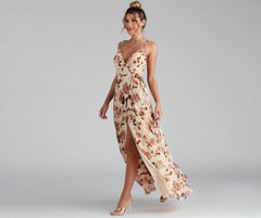 Erika Floral Chiffon Charming Wrap A-Line Formal Dress
