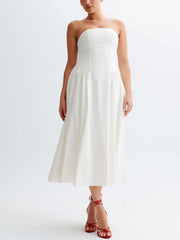 Tube Top Stylish Pleated Midi Dress