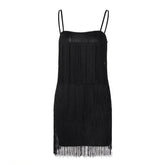 Tassels Zip-Up Solid Square Neck Backless Cami Mini Dress