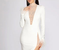 Beka Mesh And Heat Graceful Stone High Slit Dress