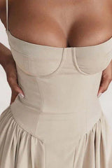Slim Backless Pleated Mid-Length Dress