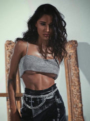 Crystal Diamond Chain Ladies Backless Collar Nightclub Music Festival Top