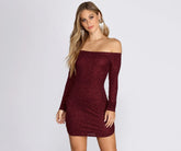 Off Shoulder Long Charming Sleeve Glittering Mini Dress
