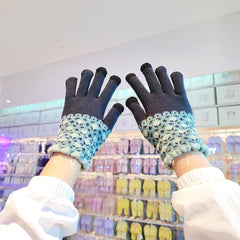 Knitted Patchwork Flower Pattern Full Finger Gloves