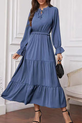 Fashion Elegant Solid Frenulum Lotus Leaf Collar Long Dress Dresses(8 Colors)