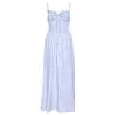 Smocked Drawstring Flower Print Backless Cami Maxi Dress