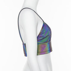 Laser Metallic V Neck Backless Cami Crop Top