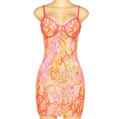 Sleeveless Sweetheart Neck Low Cut Contrast Print Backless Cami Dress