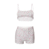 Floral Print Textured Cami Crop Top Short Pant Set