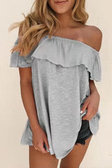 Fashion Casual Solid Patchwork Off The Shoulder T-Shirts