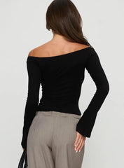 Jillianna Button Detail Off Shoulder Top Black