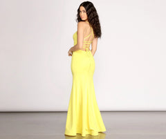 Iva Crepe Lace Charming Up Back Mermaid Dress