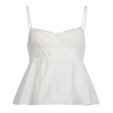 Backless Ruched Zip-Up Button Lace Hem Solid Cami Top