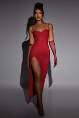 Slim Sparkling Slit Suspender Dress