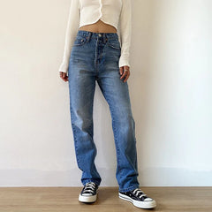 Jsvery Women'S Jeans Baggy Jeans For Women Mom Jeans High Waist Blue Loose Washed Fashion Straight Denim Pants Vintage Streetwear