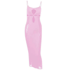 Mesh Solid Hollow Out Backless Cami Midi Dress - Final Sale