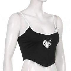 Low Cut Print Contrast Cami Crop Top