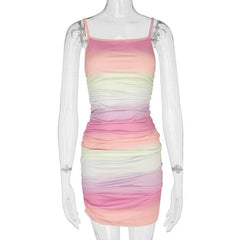 Gradient Contrast Print Square Neck Backless Cami Dress
