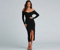 Kristy Off-The-Shoulder Stylish Formal Midi Dress