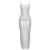 Sheer Mesh See Through Backless Solid Cami Maxi Dress
