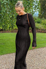 Round Neck Long-Sleeved Slim Dress