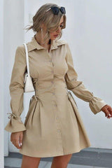 Petal Sleeves Bandage Slimming Shirt Dress