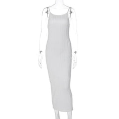 Textured Slit Backless Solid Cami Midi Dress