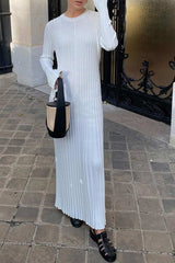 Solid Ribbed Knit Tie-Waist Dress
