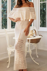 Sexy Solid Hollowed Out Off The Shoulder One Step Skirt Dresses