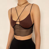 Cross Front Cami Mesh Crop Top - Final Sale