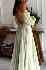 Sexy Suspender Long-Sleeved Backless Green Dress