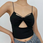Ruched Hollow Out Solid Bowknot Backless Cami Top