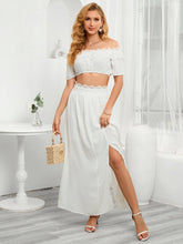 Swiss Dot Lace Trim Cropped Top And Slit Skirt Set