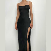 Slit Backless Textured Square Neck Cami Maxi Dress