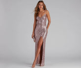 Jewel Formal High Charming Slit Sequin Dress