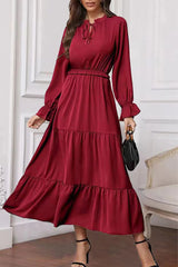 Fashion Elegant Solid Frenulum Lotus Leaf Collar Long Dress Dresses(8 Colors)