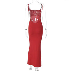 Square Neck Backless Solid Sleeveless Cami Maxi Dress