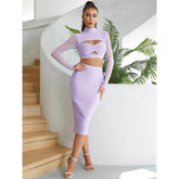Sexy Hollow Mesh Long-Sleeved Slim Skirt Dress