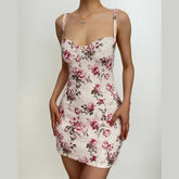 Contrast Flower Print Backless Sleeveless Mini Dress