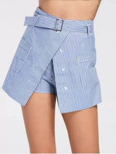 Trendy Belted Striped Skorts With Pockets