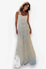 Slim Backless Fishbone White Maxi Dress
