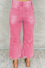 Peach Blossom Distressed Hollow-Out High Waist Cropped Flare Jeans