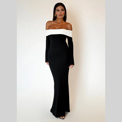 Strapless Long-Sleeved Black Maxi Dress