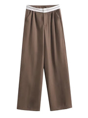 2024 Women Fashion Side Pockets Patchwork Straight Pants Vintage High Waist Zipper Fly Female Casual Trousers Mujer